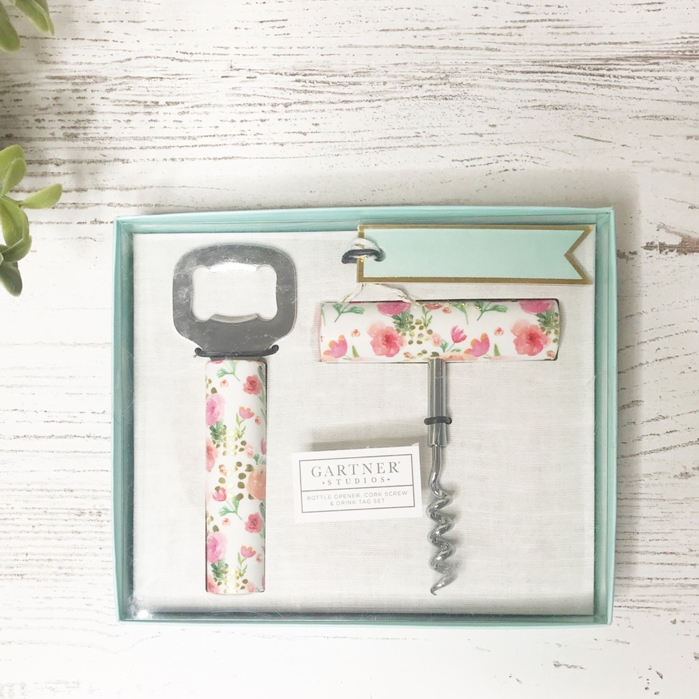 Floral Bottle Opener & Corkscrew Gift Set